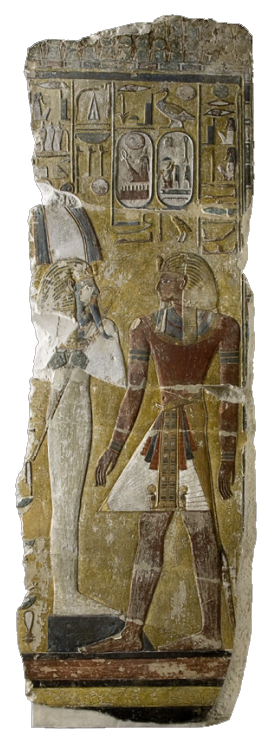 Grabpfeiler mit der Darstellung König Sethos I. vor dem Gott Osiris (Berlin ÄM 2058), ©Foto: Ägyptisches Museum und Papyrussammlung der Staatlichen Museen zu Berlin, Fotograf/in: Sandra Steiß, CC BY-NC-SA 3.0 DE